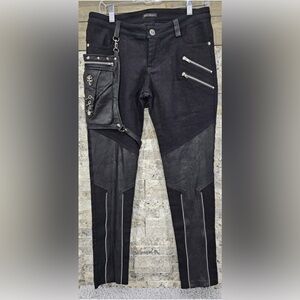 Black and Gray Pants with Zipper Details